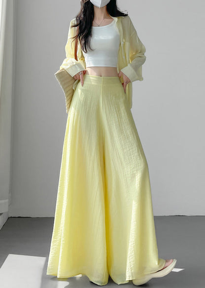 Yellow High Waist Linen Silk Wide Leg Pants Summer