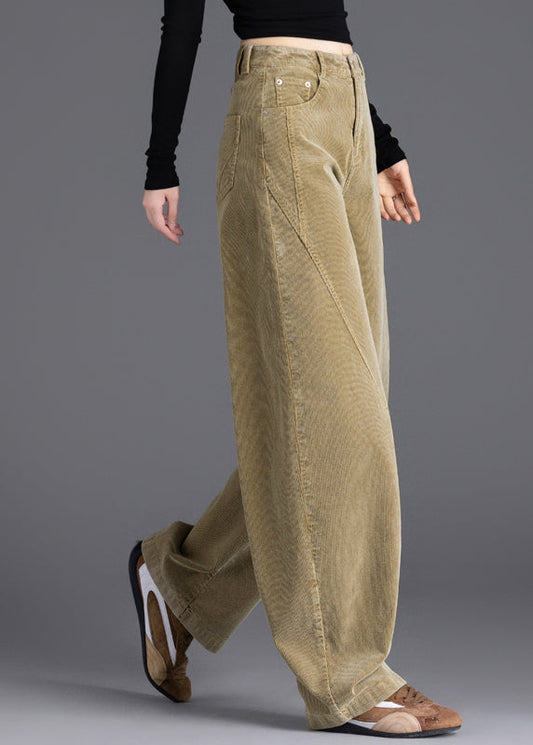 Camel Oversized Warm Fleece Corduroy Pants Spring