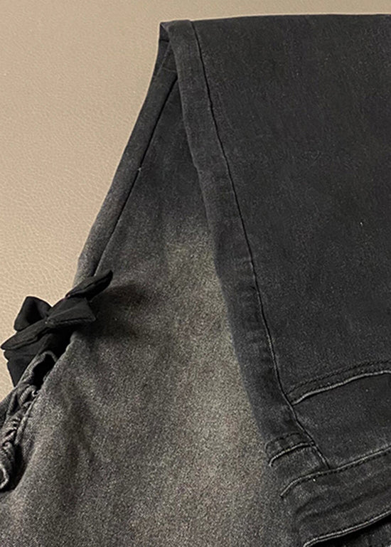 Black Gradient High Waist Denim Flared Trousers Spring