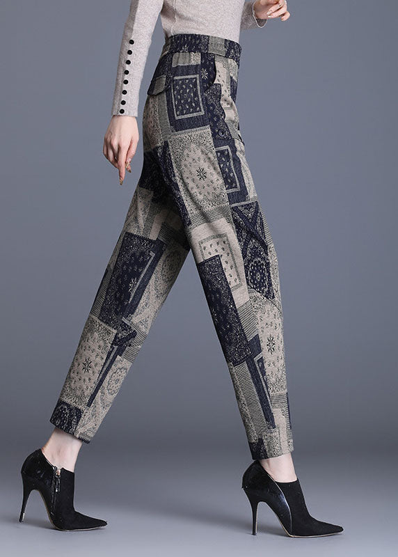 Print Pockets Straight Fall Pants