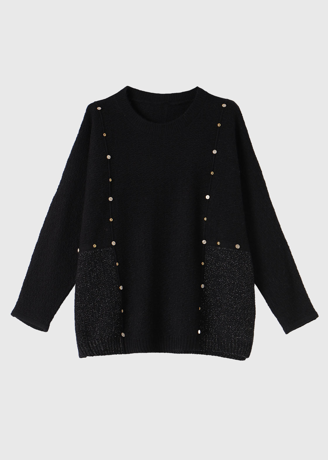 French Black O-neck Patchwork Cozy Cotton Knit Sweater Winter