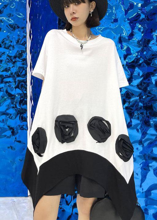 White Patchwork Asymmetrical Design Summer Cotton Mini Dress