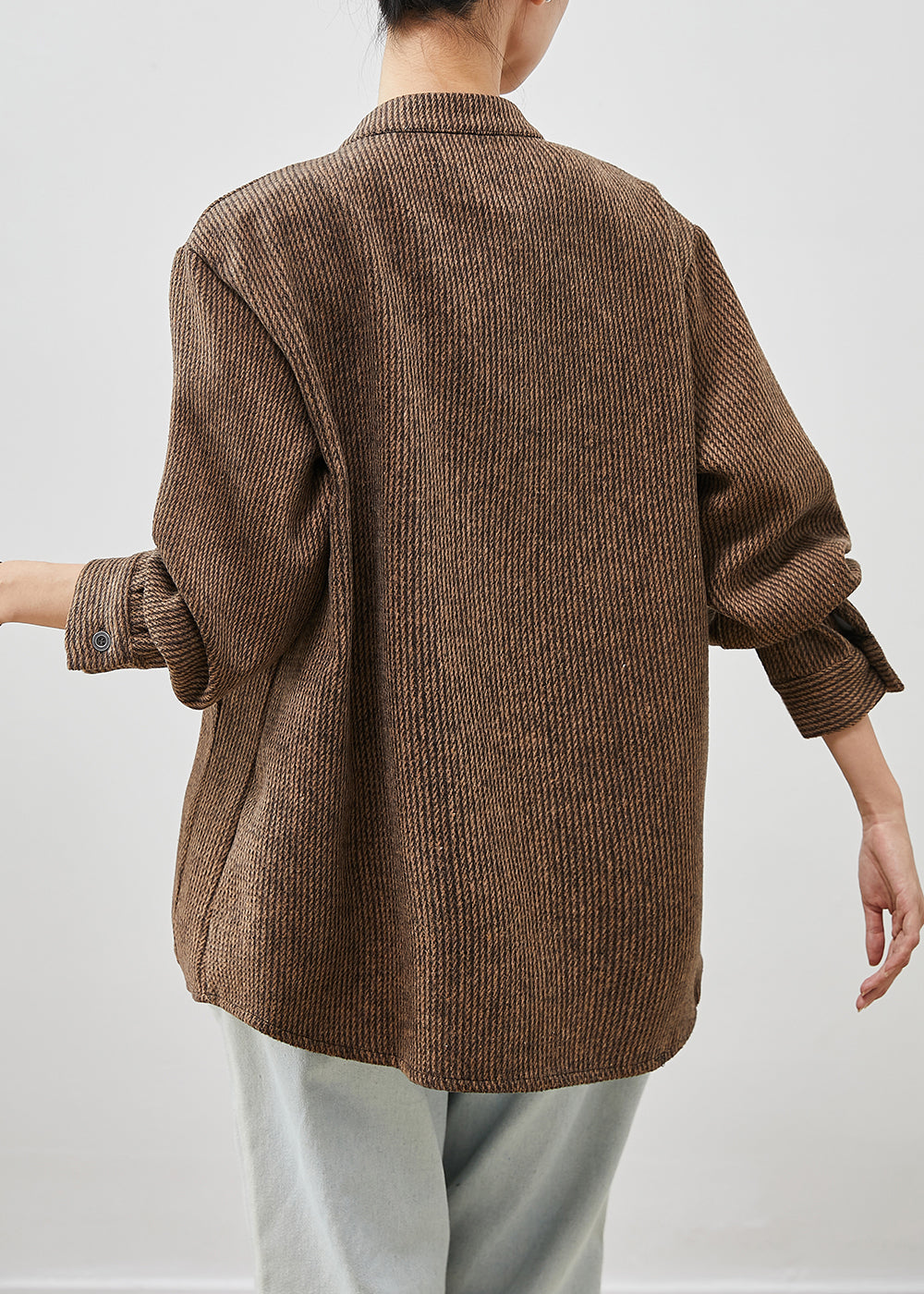 Brown Chinese Button Pockets Cotton Coats Spring