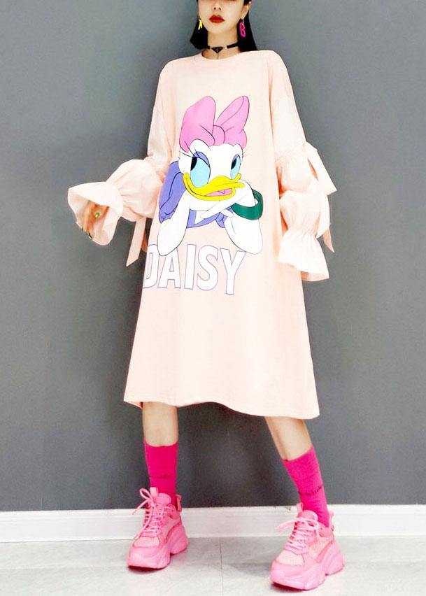 Italian Pink Loose Fall Long Sleeve Long Dresses