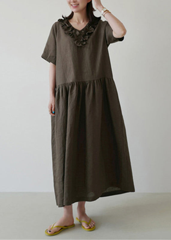 Ruffled Wrinkled Maxi Dresses Short Sleeve