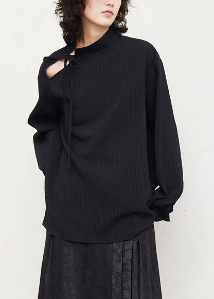 Black Tie Lace Shirts Lantern Sleeve