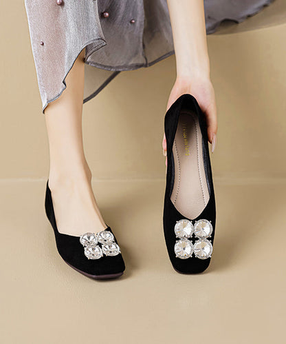 Silver Zircon Cowhide Leather Splicing Penny Loafers