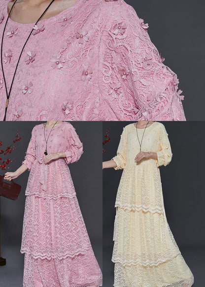 Yellow Layered Lace Party Dress Nail Bead Spring
