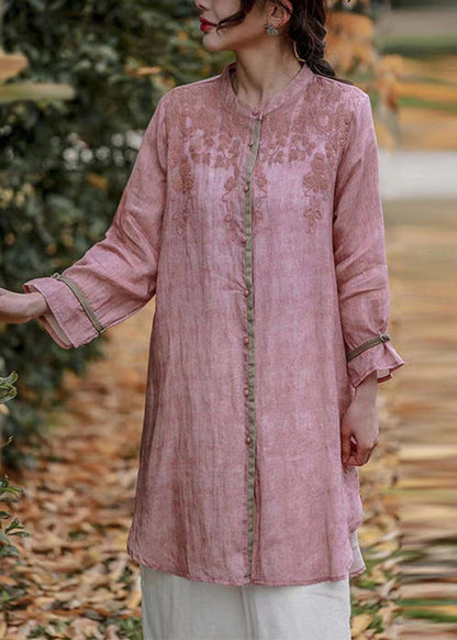 Orange Embroidered Cotton Shirts Top Long Sleeve