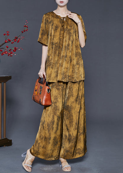 Brown Oversized Tie Dye Silk Two Piece Set Summer