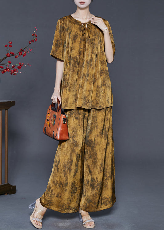 Brown Oversized Tie Dye Silk Two Piece Set Summer