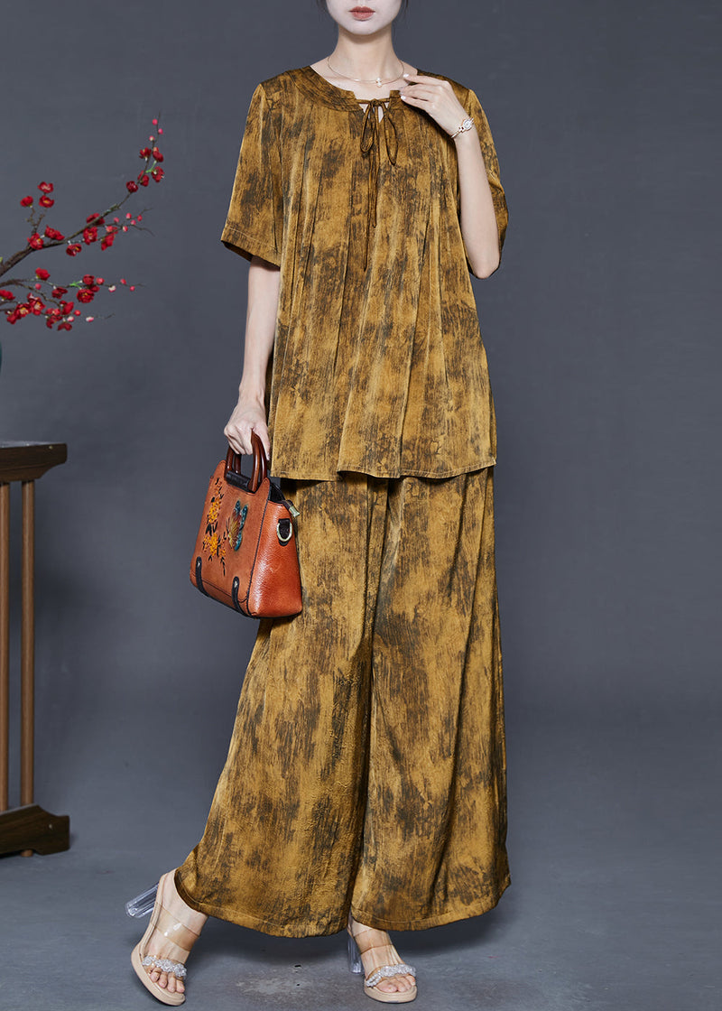 Brown Oversized Tie Dye Silk Two Piece Set Summer