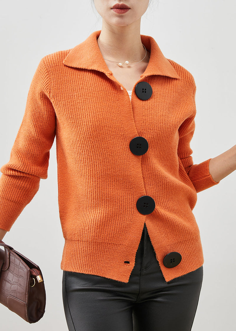Orange Peter Pan Collar Button Down Knit Cardigans Spring