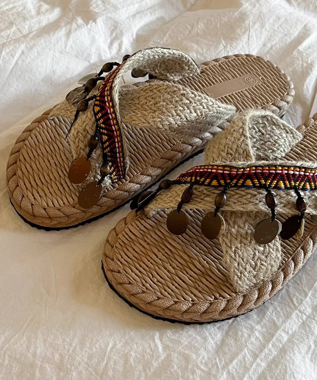 Knit Fabric Splicing Tassel Peep Toe Slide Sandals