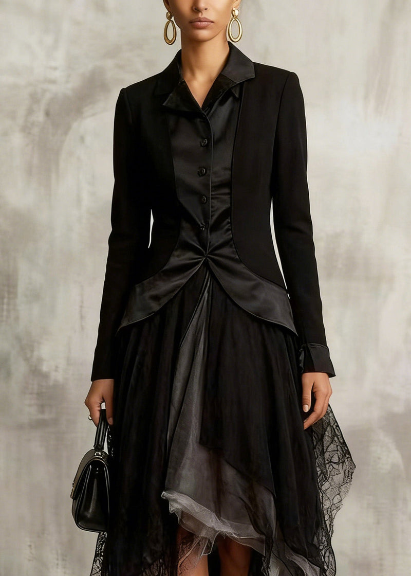 Classy Black Colorblock Tulle Asymmetrical Sesign Skirt Summer