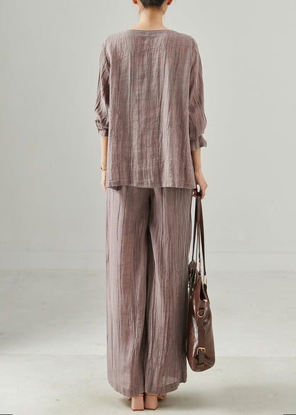 Purple Asymmetrical Wrinkled Linen Two Pieces Set Summer