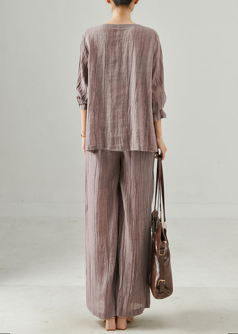 Purple Asymmetrical Wrinkled Linen Two Pieces Set Summer