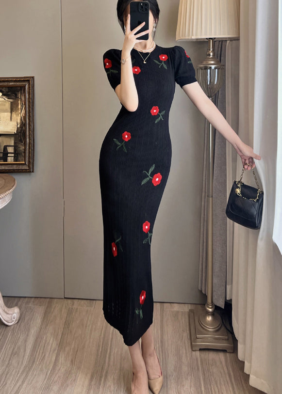 Classy Black Embroidered Wraped Dresses Summer