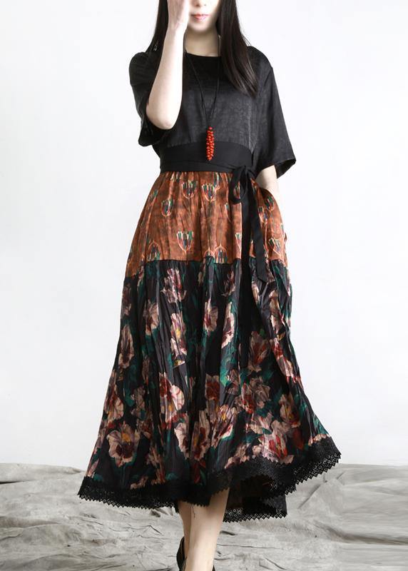Unique Black Print Patchwork Vacation Summer Chiffon Dress
