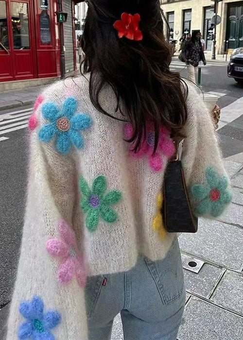 White Button Hollow Out Wool Knit Cardigans Winter