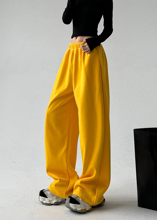 Boutique Yellow Elastic Waist Pockets Pants Spring