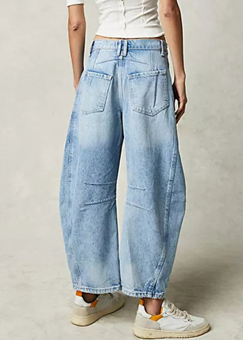 Modern Blue Pockets High Waist Denim Crop Pants Summer