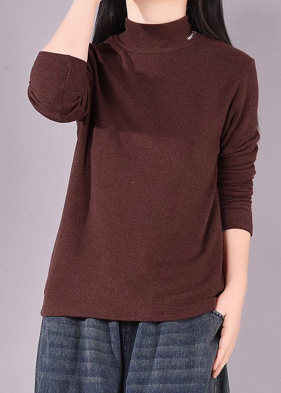 Burgundy Tunic Top High Neck Art Spring Shirts