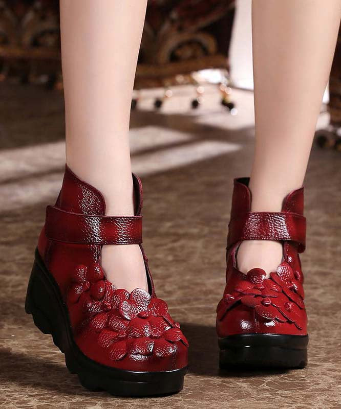 Retro Splicing Platform High Heels Black Cowhide Leather