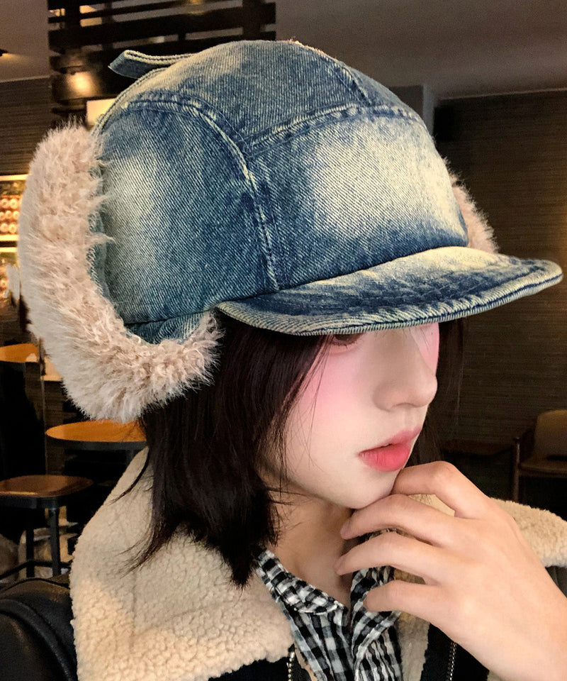 New Denim Winter Warm Fleece Ear Protection Hat