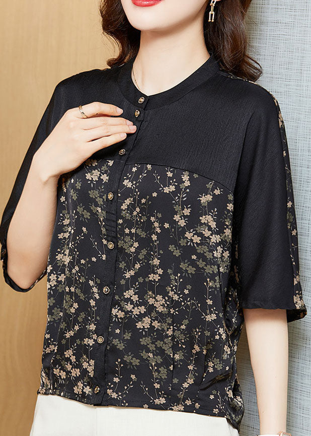 Small Print Patchwork Silk T Shirts O Neck Summer