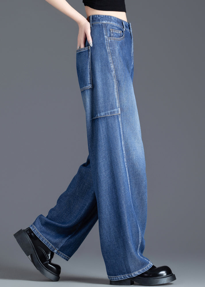 Blue Oversized Patchwork Denim Pants Spring