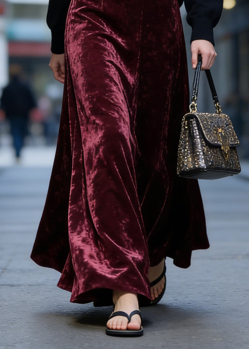 Mulberry High Waist Exra Large Hem Velvet Skirt Spring