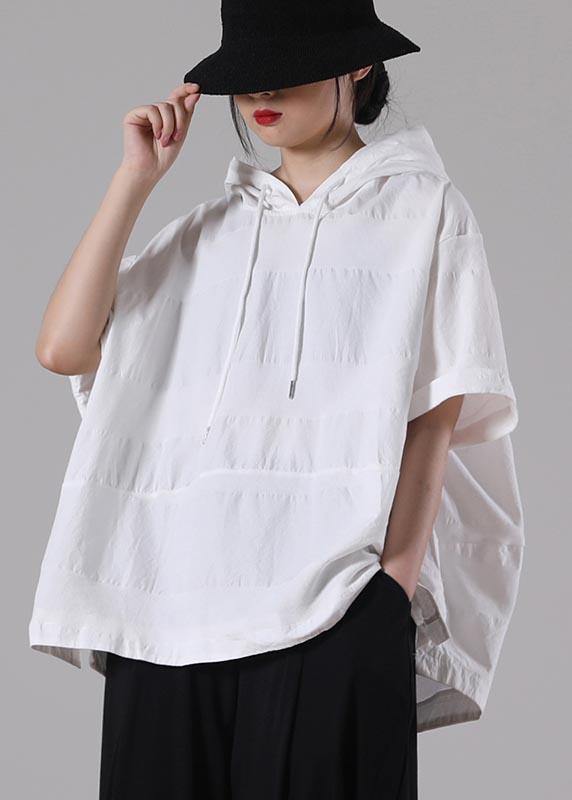 White Hooded Side Open Cotton T Shirt Summer