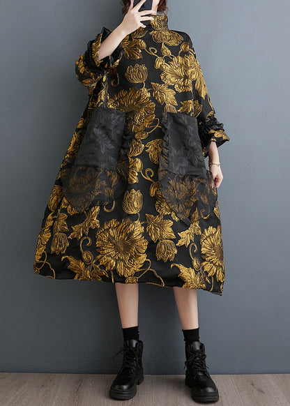 Black High Neck Jacquard Silk Holiday Dresses Spring
