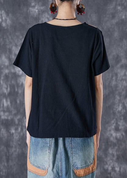 Black Oversized Patchwork Applique Cotton Tanks Summer