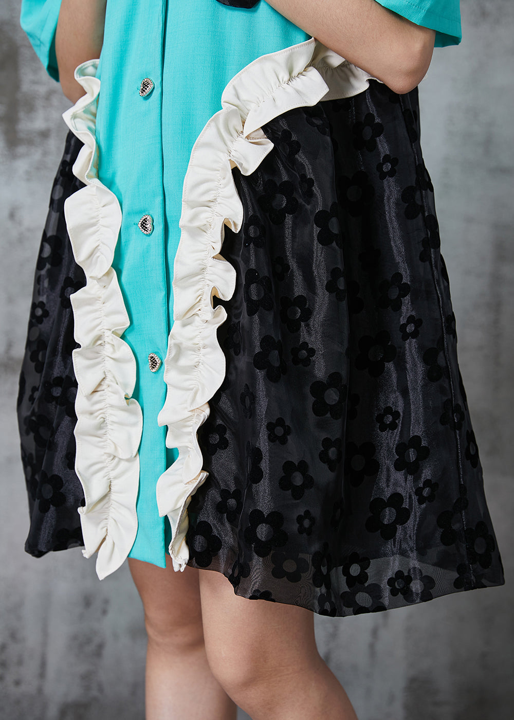 Blue Ruffled Patchwork Spandex Dress Summer