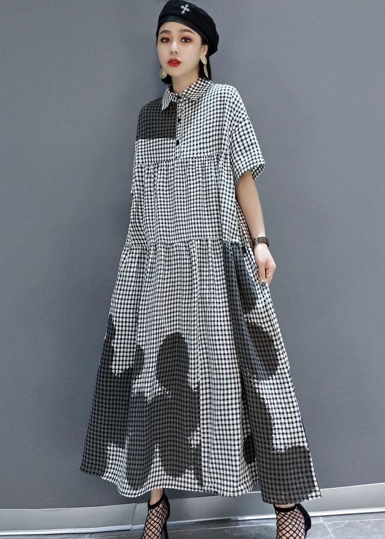 Modern Grey Peter Pan Collar Plaid Holiday Shirt Dress Spring