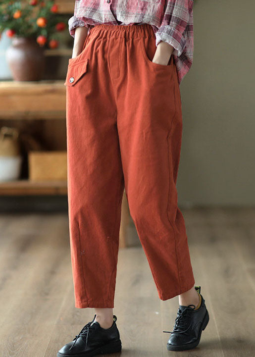 Red Elastic Waist Oversized Cotton Harem Pants Fall