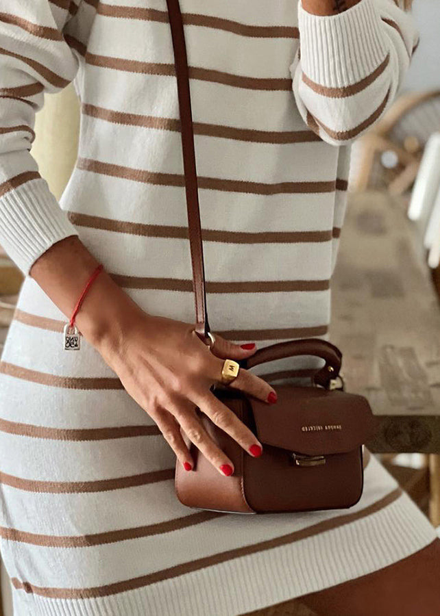 Striped O Neck Cozy Knit Mid Dress Fall