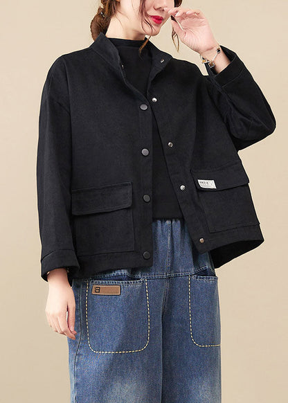 Coffee Pockets Patchwork Button Coats Fall