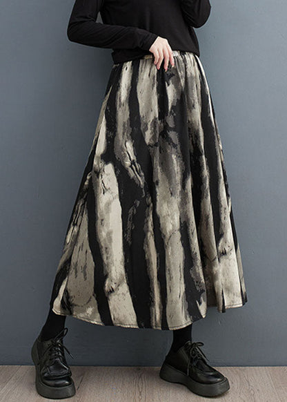 Print Pockets Patchwork Elastic Waist Maxi Skirt Fall