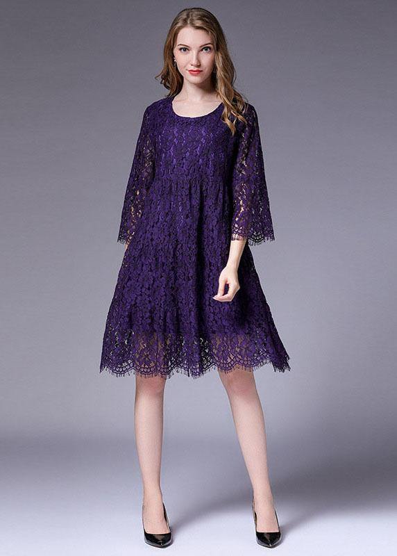French Purple Half Sleeve Spring Vacation Dresses Half Sleeve