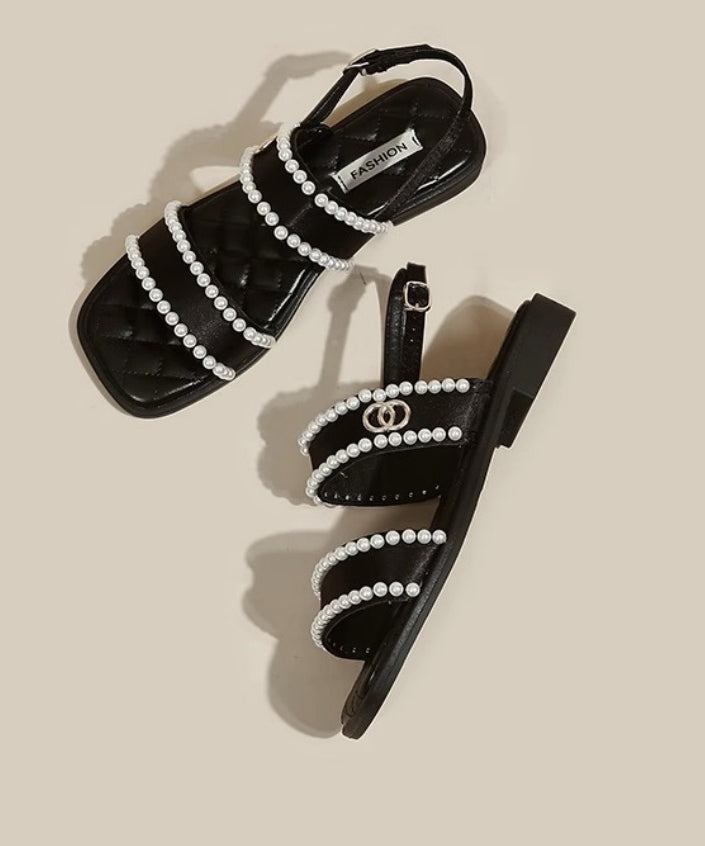 Black Nail Bead Splicing Best Sandals for Walking Peep Toe