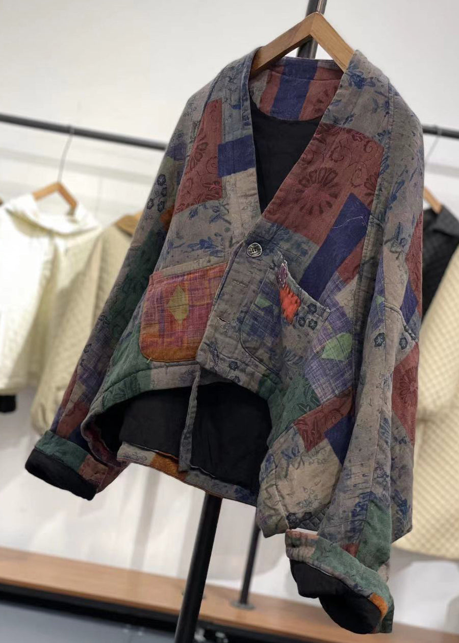 Purple Asymmetrical Patchwork Fine Cotton Filled Coats Winter