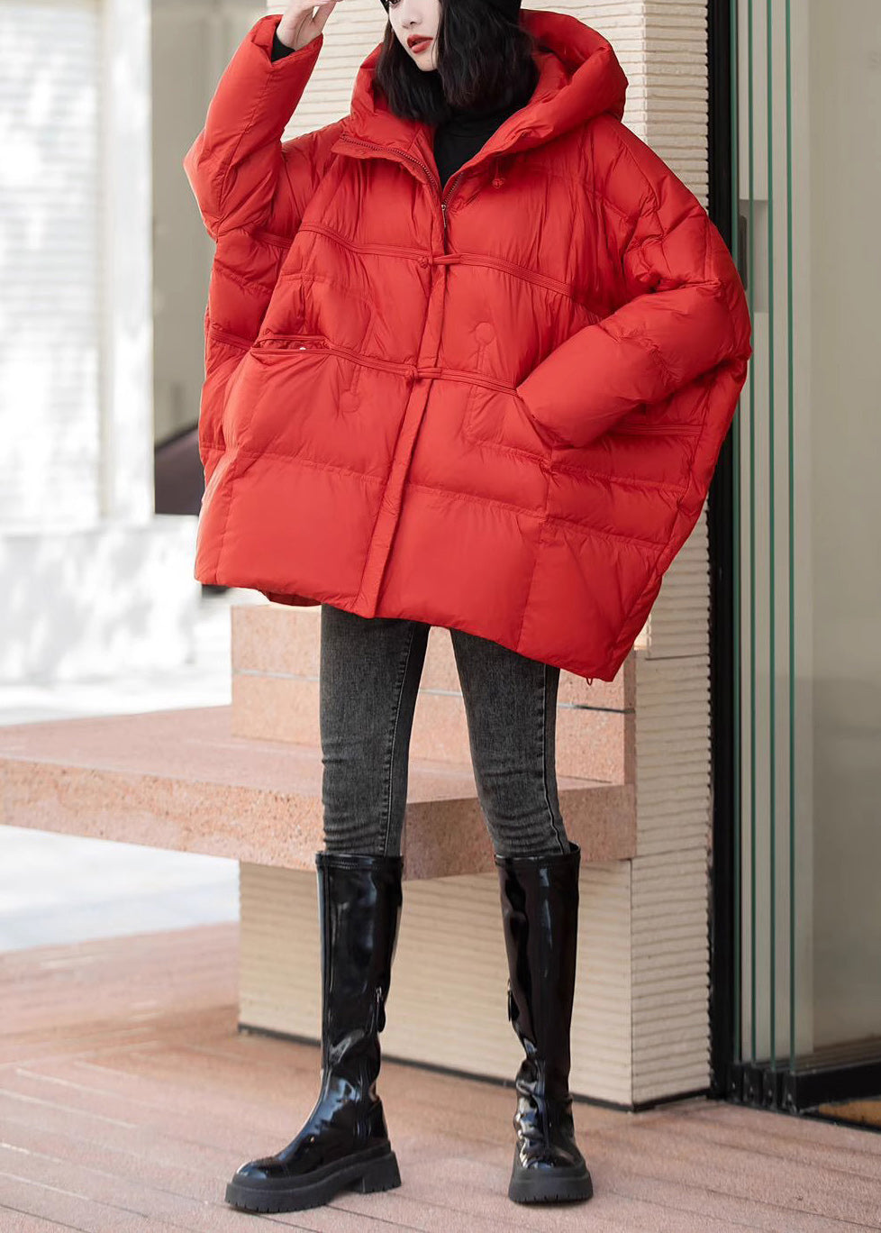Red Oversized Duck Down Puffer Jacket Winter