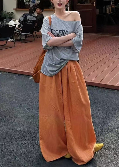 Grey Oversized Print Cotton Tank and Wide Leg Pant Two Pieces Set Fall