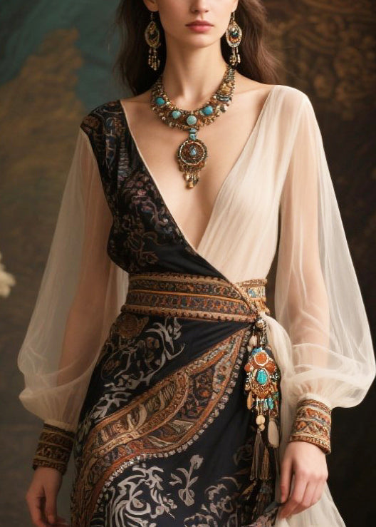 Style Black Exra Large Hem Patchwork Chiffon Long Dress Summer