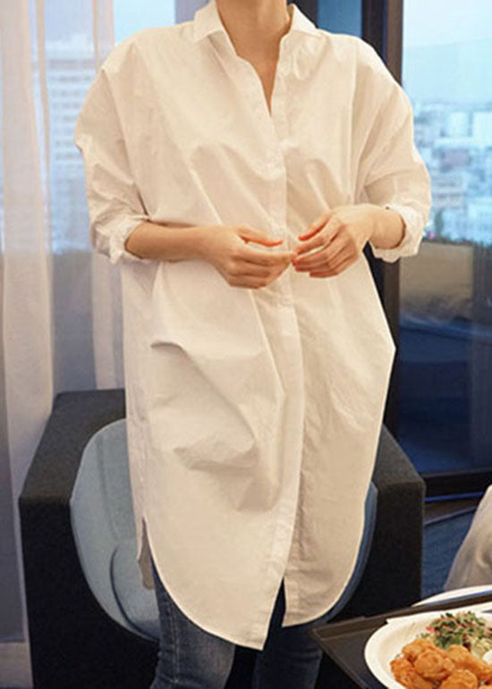 White Peter Pan Collar Wrinkled Cotton Shirt Top Long Sleeve