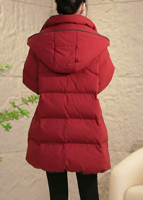 Red Hooded Removable Pockets Patchwork Duck Down Down Coats Winte