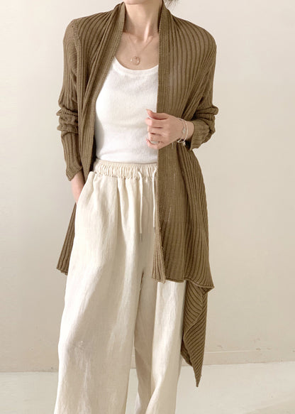 Tea Green Asymmetrical Ice Silk Knit Cardigan Fall